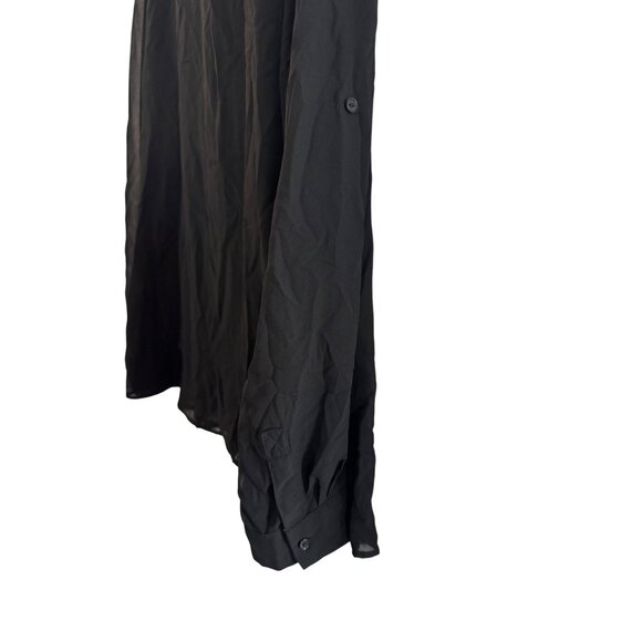 Catch My I Button-Up Womens Medium Polyester Black Lace Collar Long-Sleeve Top - Picture 5 of 5